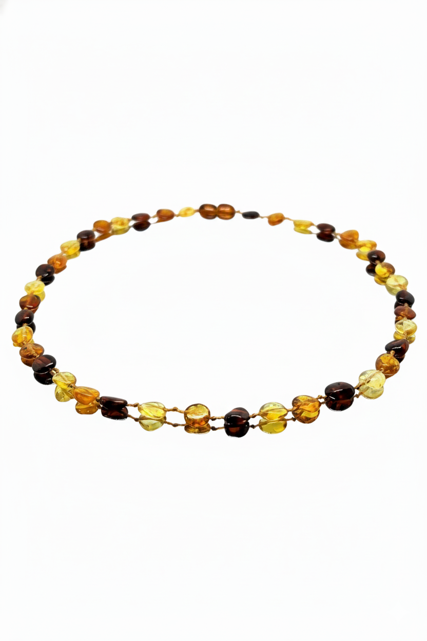 Damla Kehribar Yetişkin Multicolor Yuvarlak Kolye 45cm