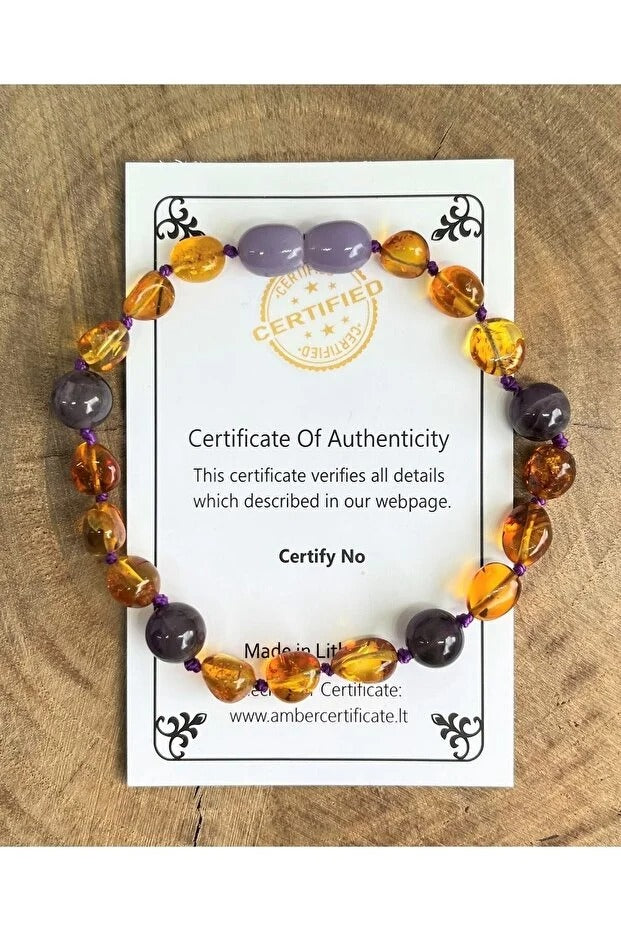 Damla Kehribar Ametist Yetişkin Bileklik