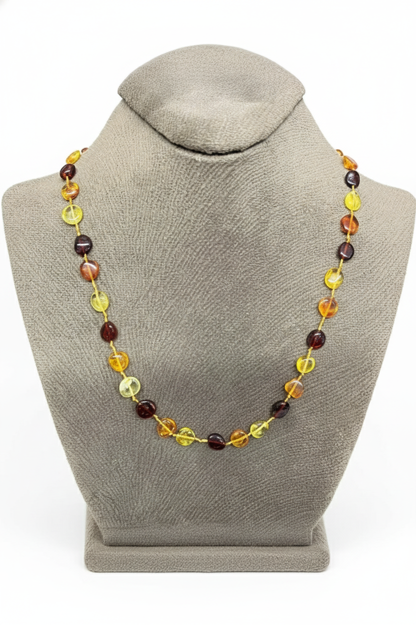 Damla Kehribar Yetişkin Multicolor Yuvarlak Kolye 45cm