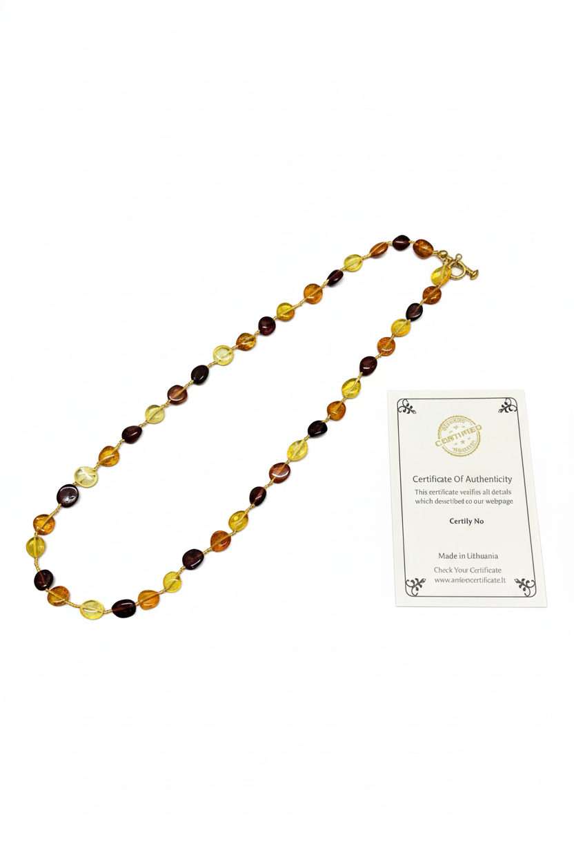 Damla Kehribar Yetişkin Multicolor Yuvarlak Kolye 45cm