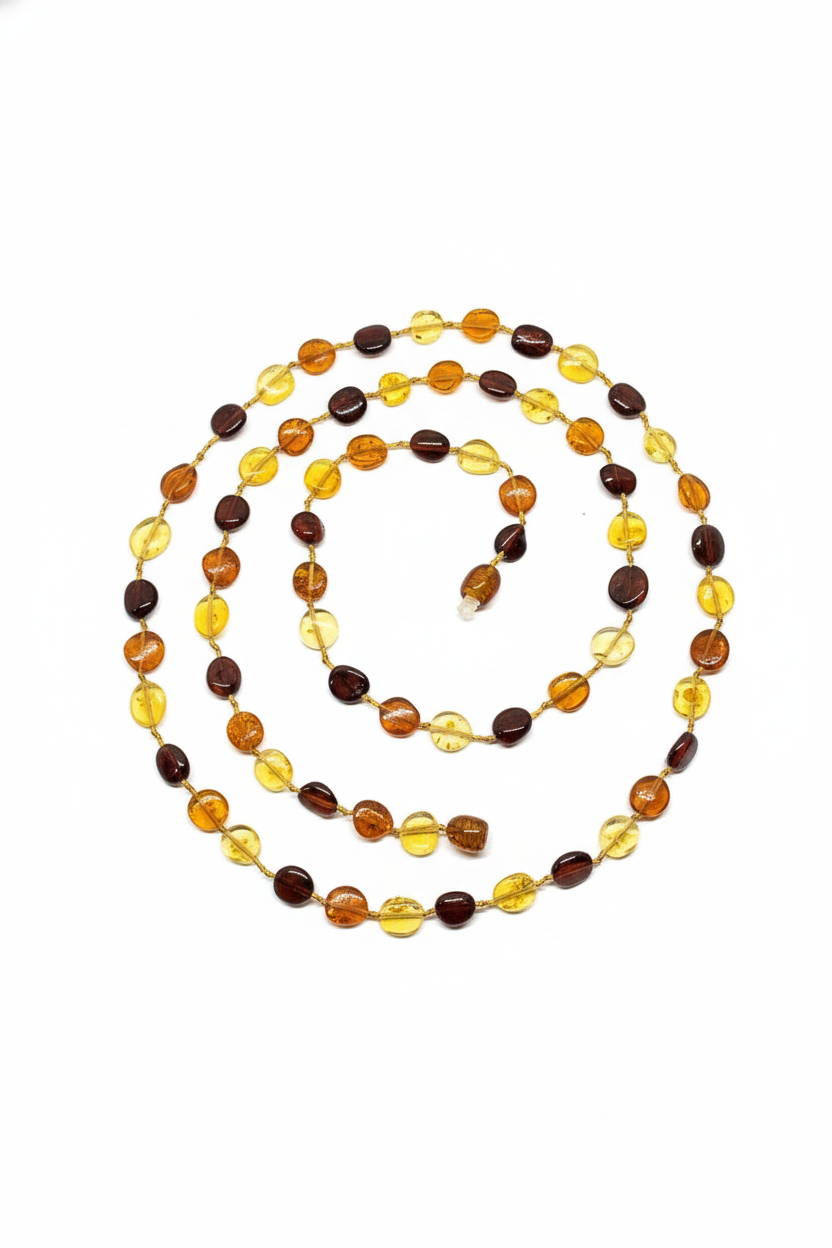 Damla Kehribar Yetişkin Multicolor Yuvarlak Kolye 45cm