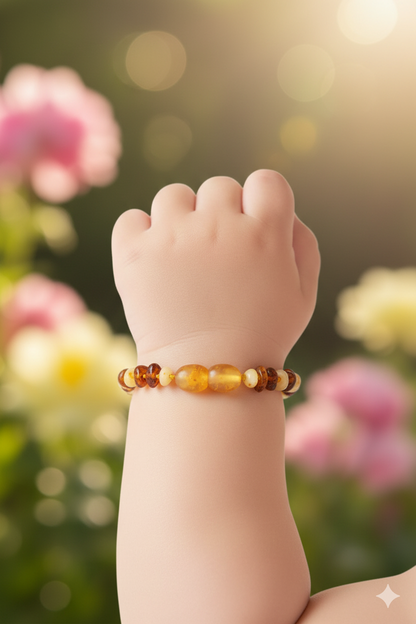 Kehribar Bebek Diş Bilekliği Ham Parlatılmamış