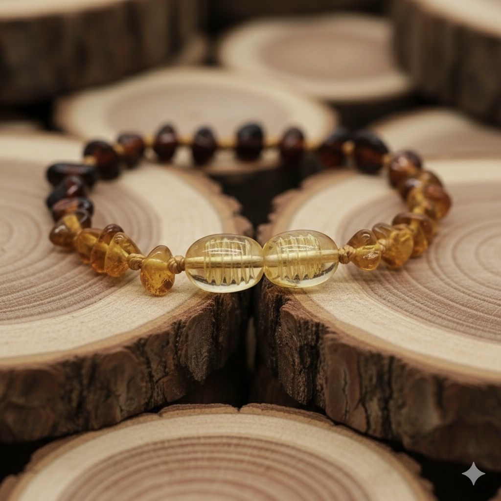 Damla Kehribar Gökkuşağı Bebek Bileklik 13cm