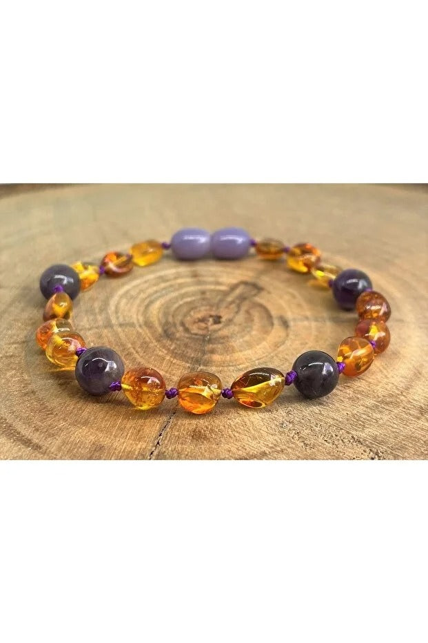 Damla Kehribar Ametist Yetişkin Bileklik