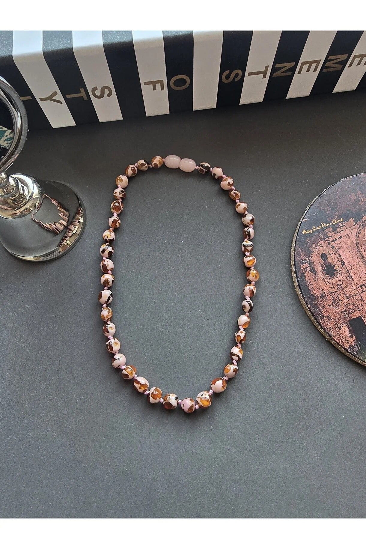 Pembe Kehribar Çocuk Kolye - Babypink